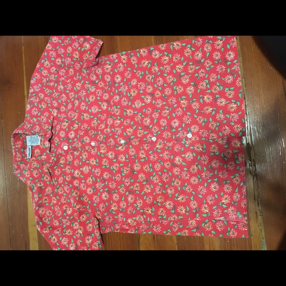 Red Floral Button Down Top - Picture 2 of 3